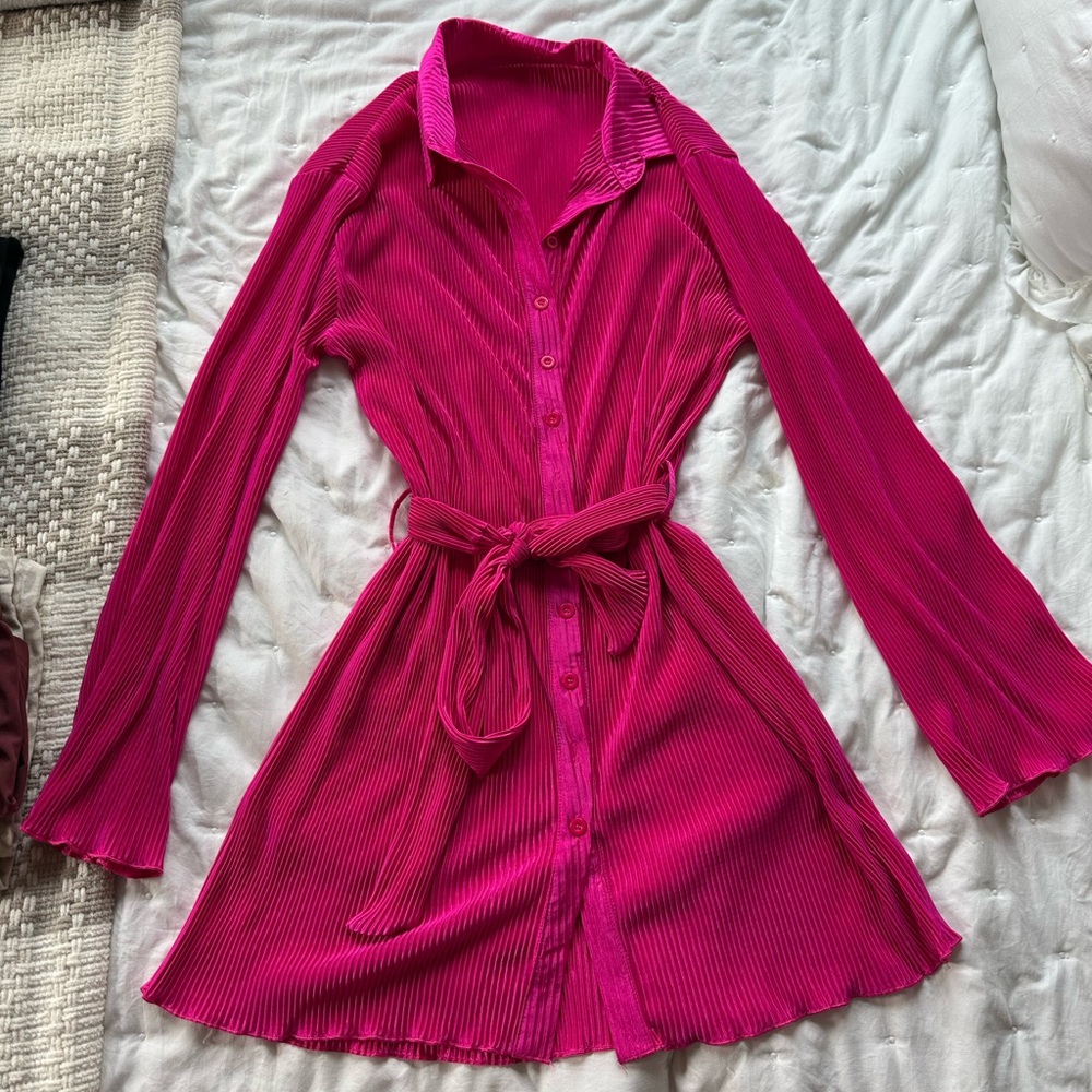 Vibrant Pink Button-Up Dress